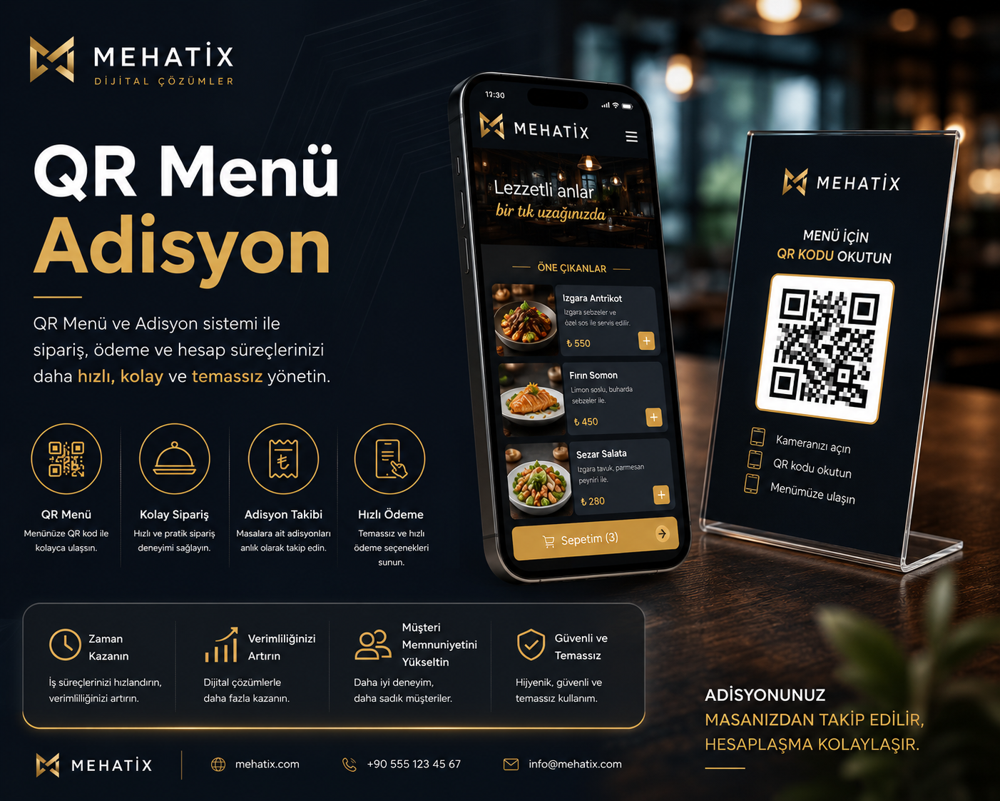 Mobil uyumlu Konya cafe QR menü ve adisyon çözümü